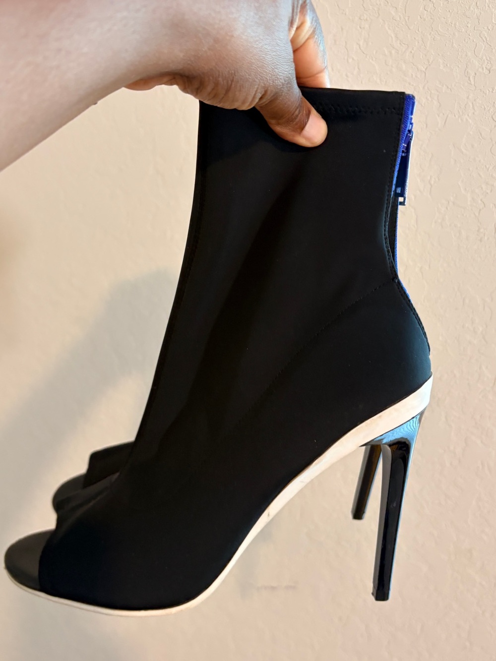 Aldo Black Peep-Toe Neoprene Stretch Ankle Heels